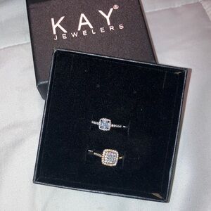 Kay Jewelers Silver and Gold Square Halo Rings